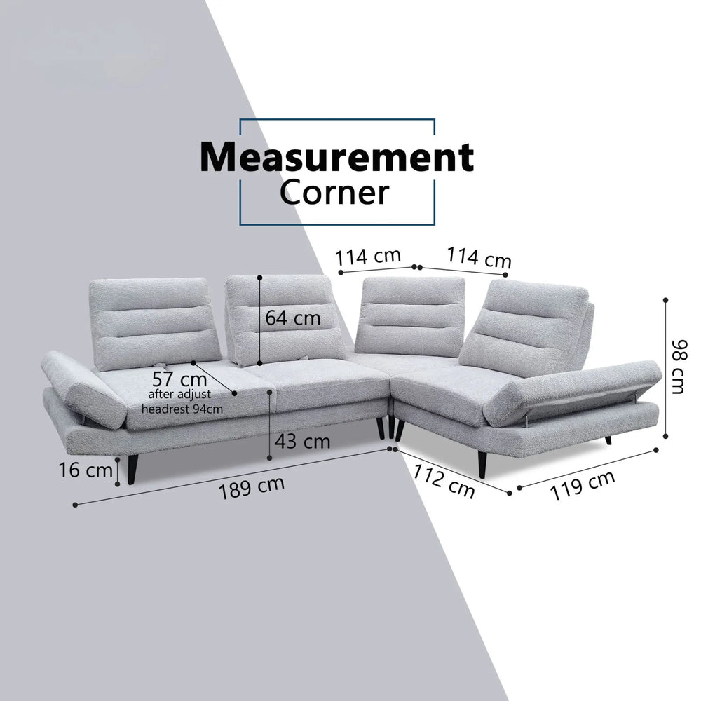 Xandor Fabric Adjustable Backrest & Armrest Corner Sofa (Pet Friendly & Easy Clean) - Esteller