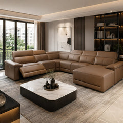 Noreva Genuine Leather Recliner Sectional Sofa