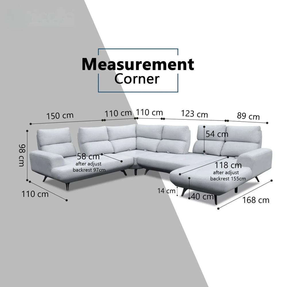 Nyros Fabric Adjustable Backrest L-Shaped Corner Sofa (Sectional) (Pet Friendly & Easy Clean) - Esteller
