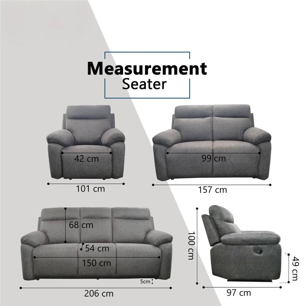 Arvelo Fabric Recliner Sofa (Pet Friendly & Easy Clean) - Esteller