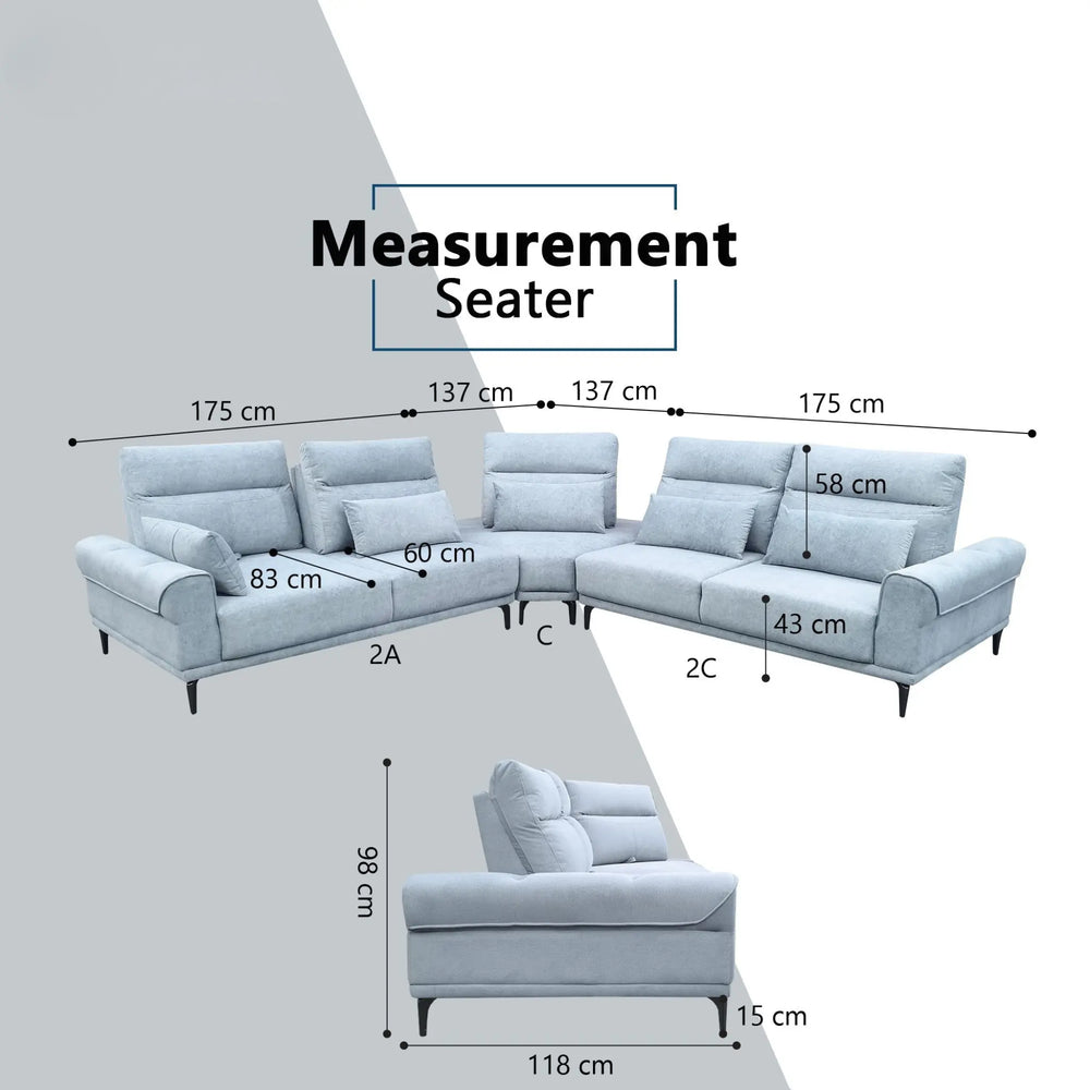Burvon Fabric Adjustable Backrest Corner Sofa (Pet Friendly & Easy Clean) KH