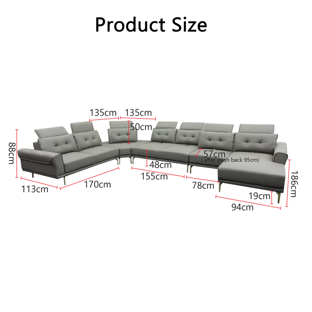 Sylva Genuine Leather Adjustable Backrest L-Shaped Corner Sofa KH