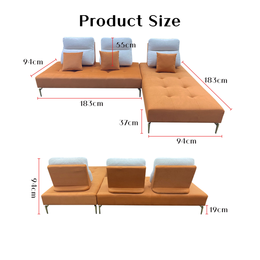 Cherry Fabric Adjustable Backrest Corner Sofa (Pet Friendly & Easy Clean) KH