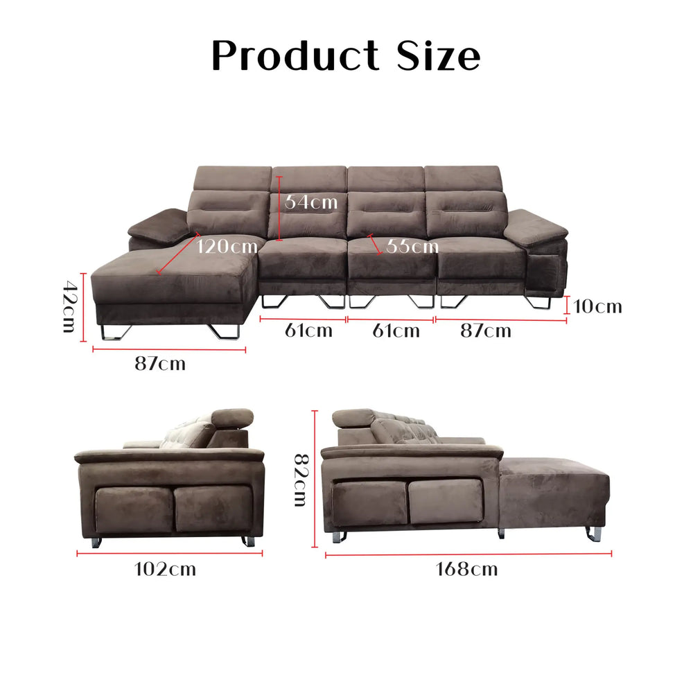 Pryn Fabric Adjustable Headrest L-Shaped Sofa (Pet Friendly & Easy Clean) - Esteller
