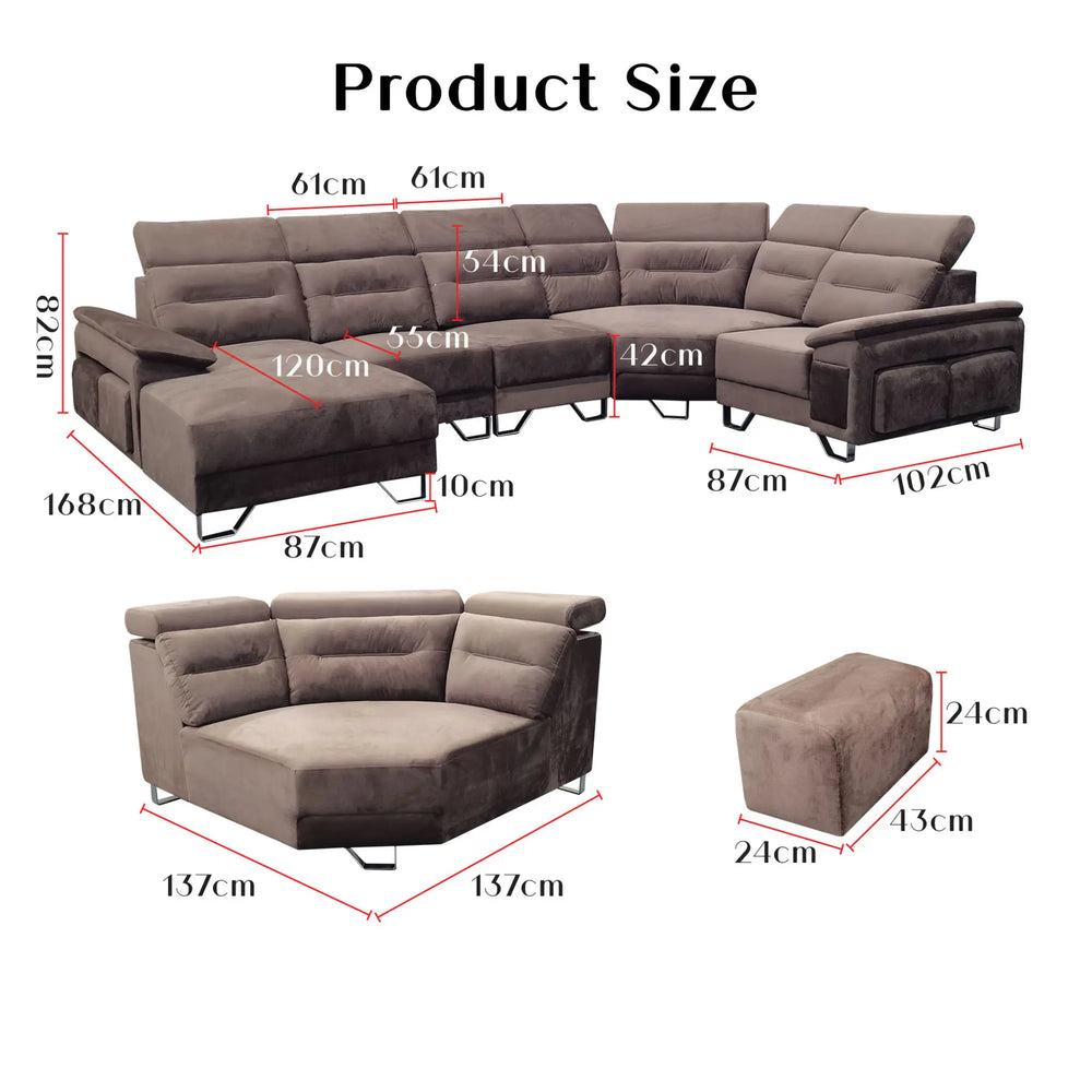 Pryn Fabric Adjustable Headrest L-Shaped Corner Sofa (Pet Friendly & Easy Clean) - Esteller