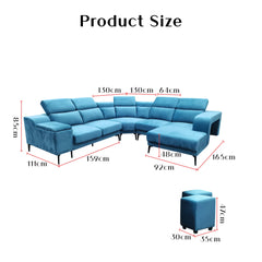 Velen Fabric Adjustable Headrest L-Shaped Corner Slider Sofa (Pet Friendly & Easy Clean) - Esteller