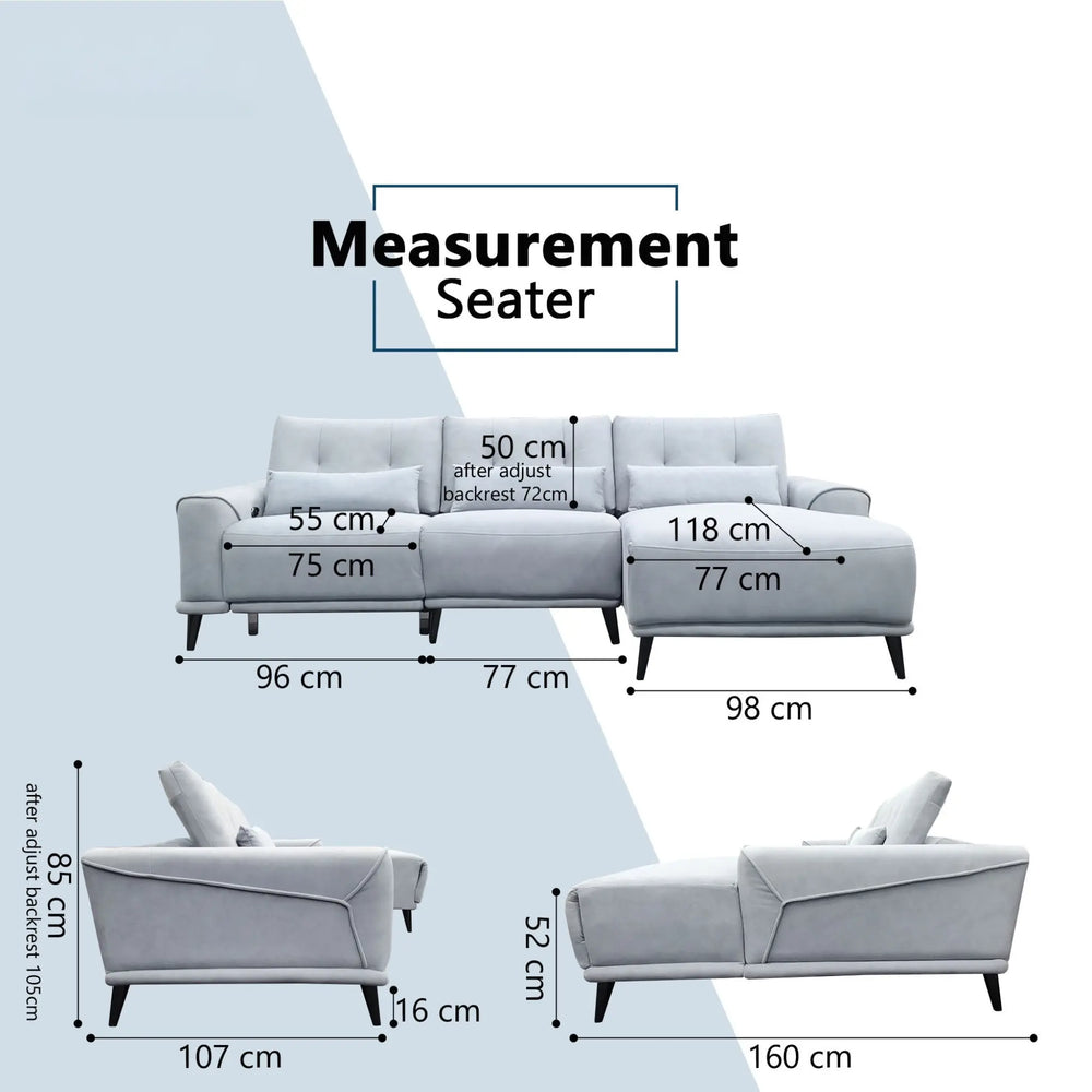 Nestor Fabric Adjustable Backrest & Headrest Recliner L-Shaped Sofa (Pet Friendly & Easy Clean) - Esteller