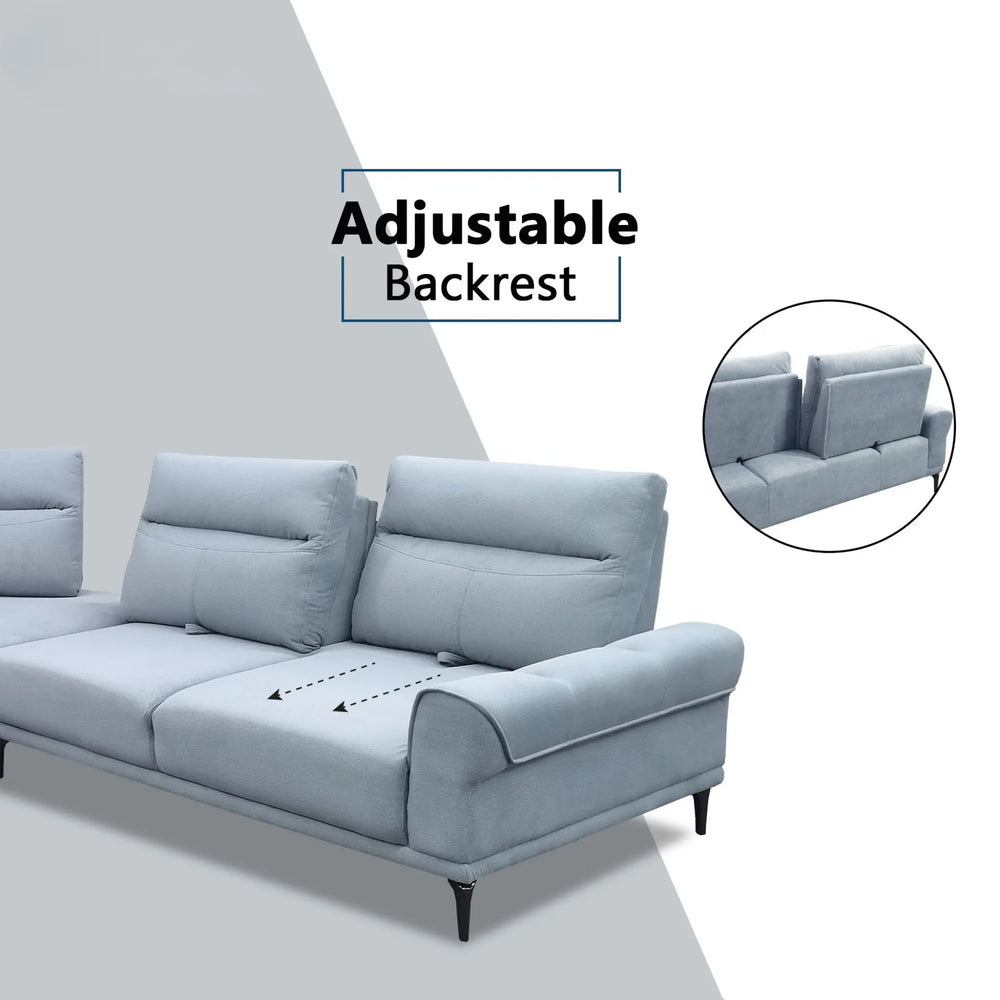 Burvon Fabric Adjustable Backrest Corner Sofa (Pet Friendly & Easy Clean) KH