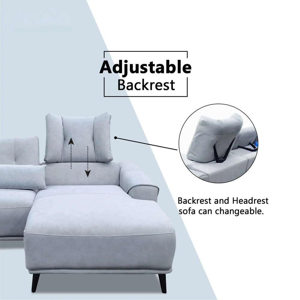 Nestor Fabric Adjustable Backrest & Headrest Recliner L-Shaped Sofa (Pet Friendly & Easy Clean) - Esteller