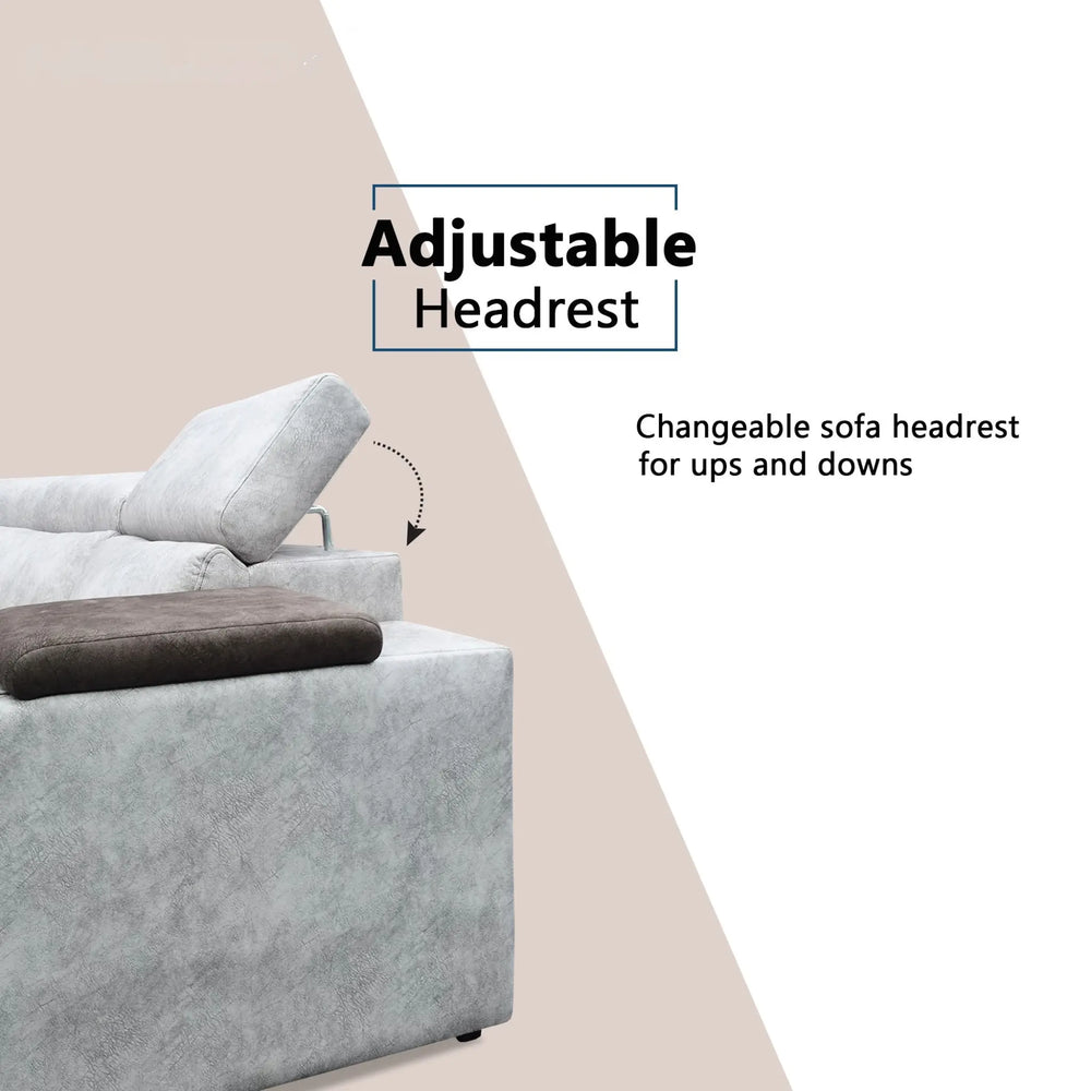 Meren Fabric Adjustable Headrest L-Shaped Corner Sofa (Pet Friendly & Easy Clean) - Esteller