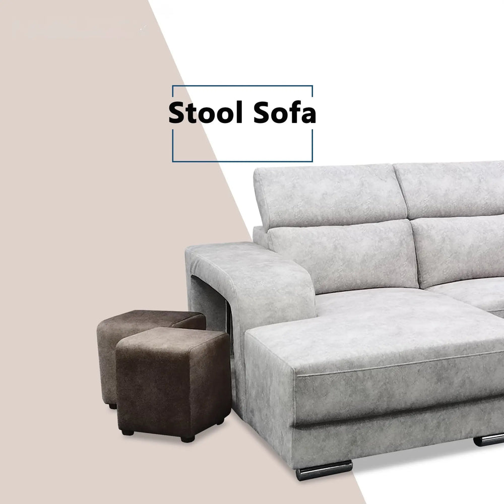 Meren Fabric Adjustable Headrest L-Shaped Corner Sofa (Pet Friendly & Easy Clean) - Esteller