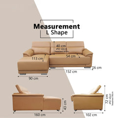 Quirra Genuine Leather Adjustable Headrest L-Shaped Sofa - Esteller