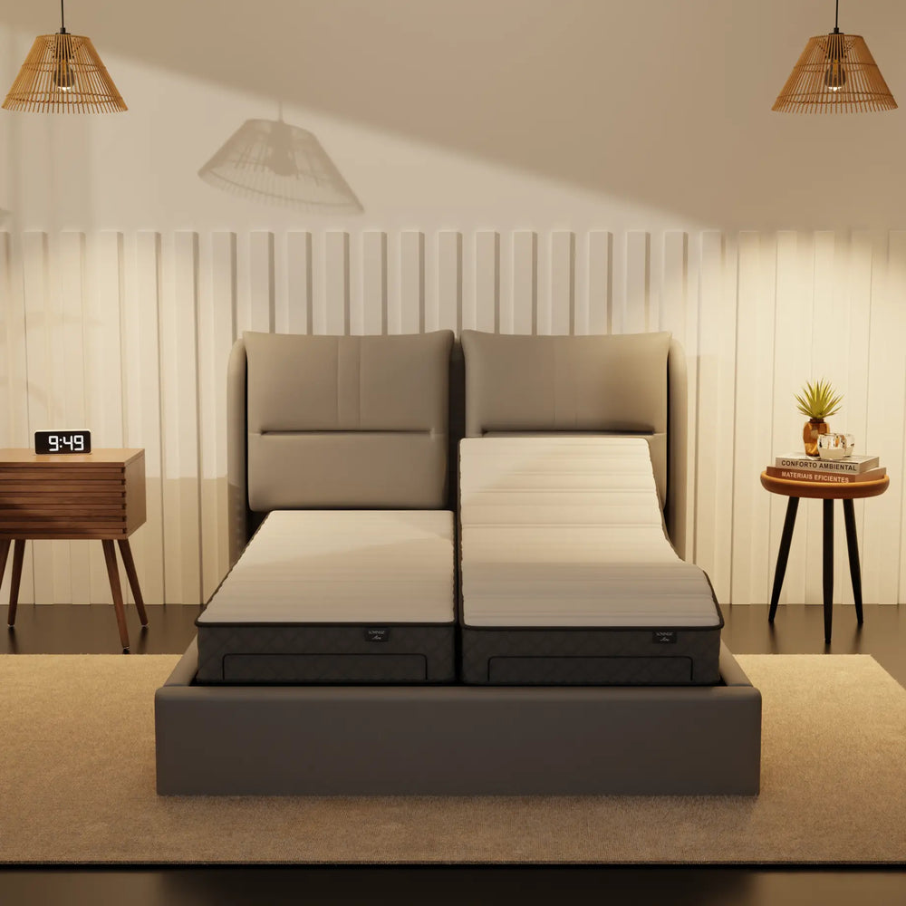 Somnuz® Restro Adjustable Genuine Leather Bed + Somnuz® Aire Mattress Somnuz