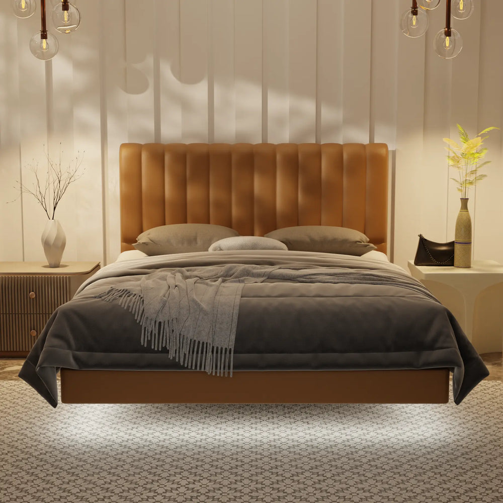 Delane Genuine Leather Floating Bed Frame (With LED) XYXBED