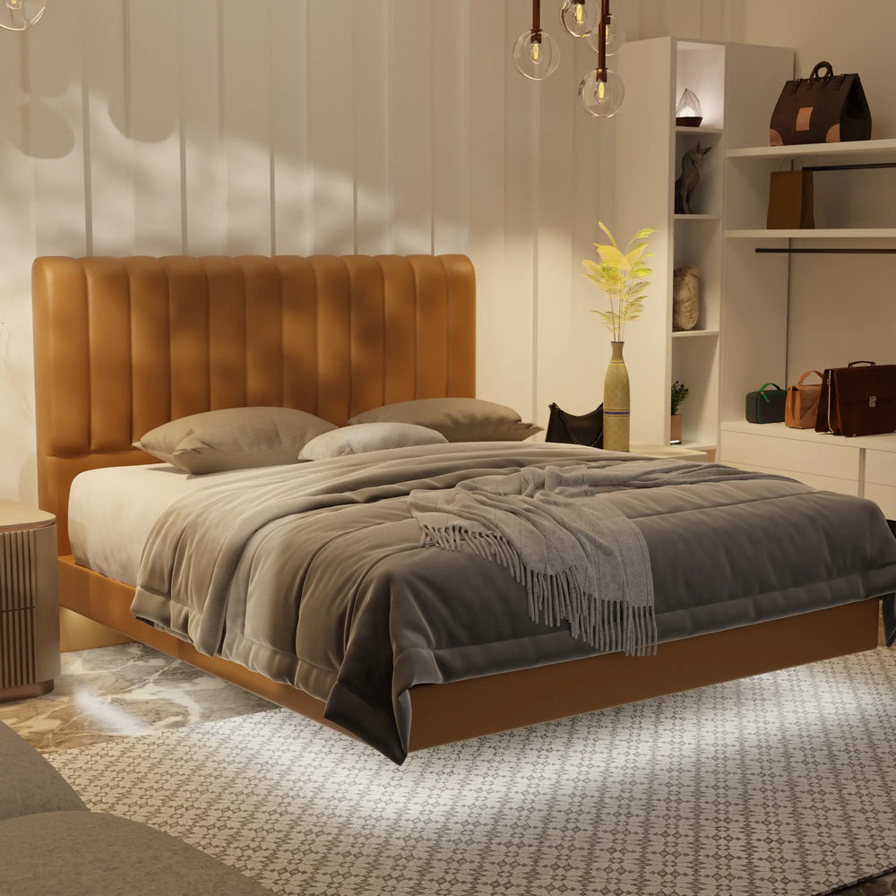 Delane Genuine Leather Floating Bed Frame (With LED) XYXBED