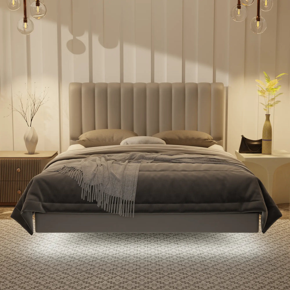 Delane Genuine Leather Floating Bed Frame (With LED) XYXBED