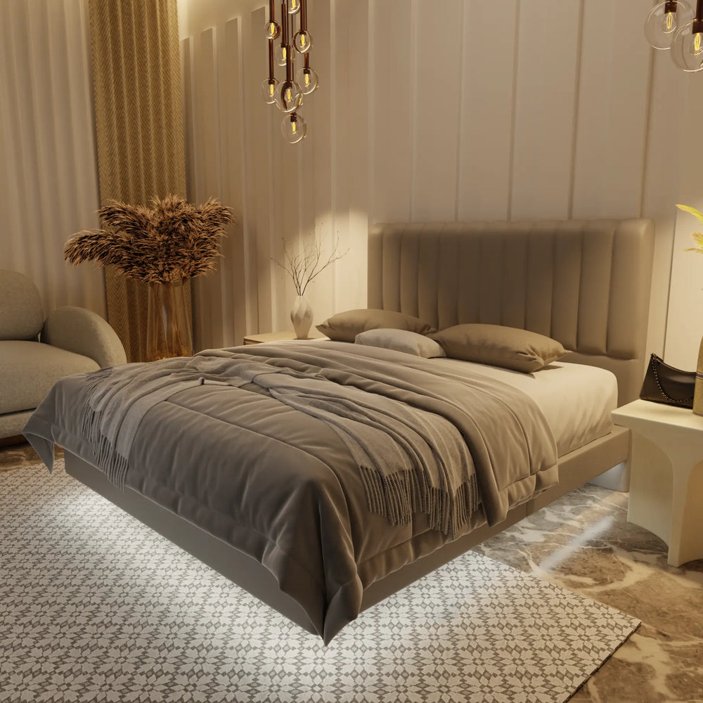 Delane Genuine Leather Floating Bed Frame (With LED) XYXBED