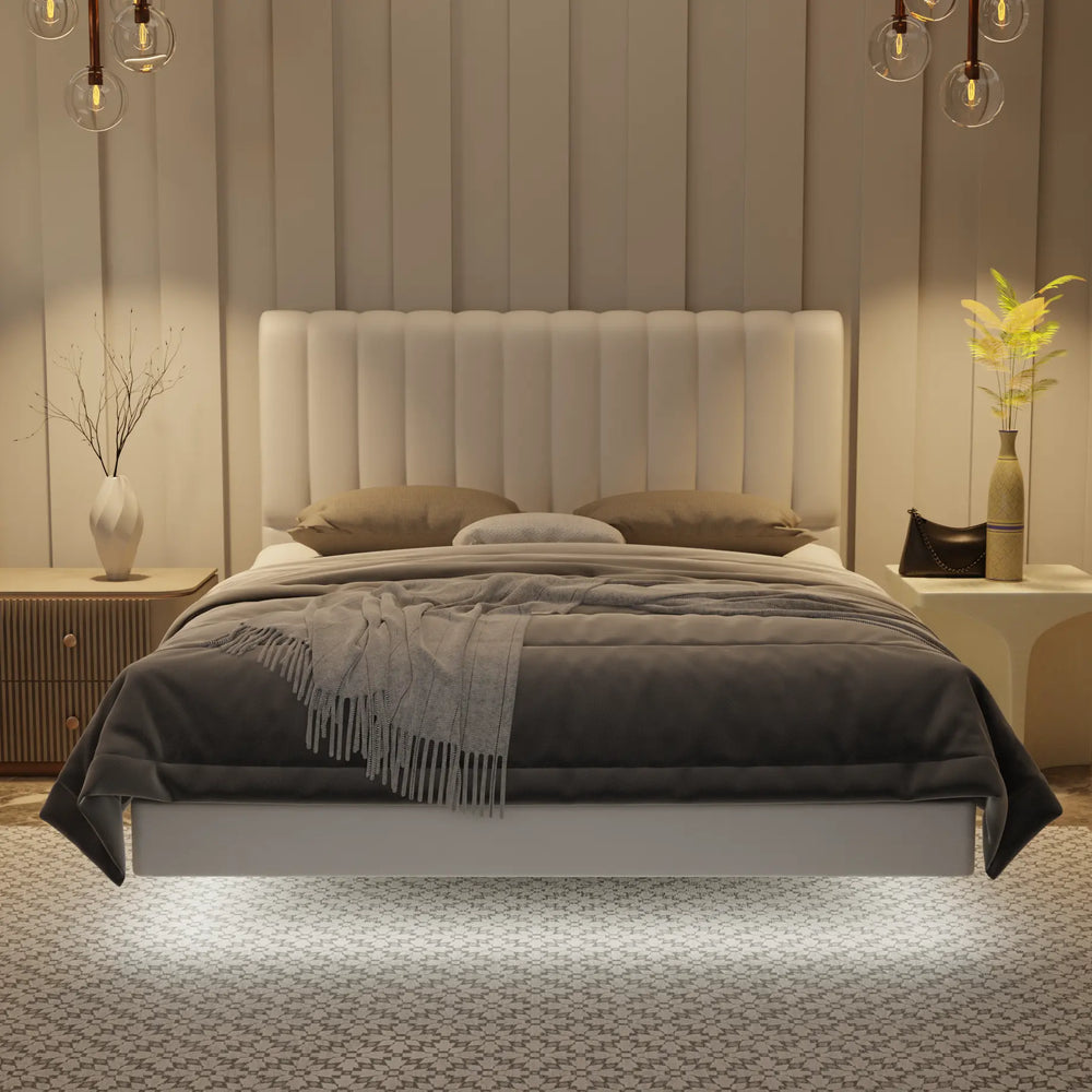 Delane Genuine Leather Floating Bed Frame (With LED) XYXBED