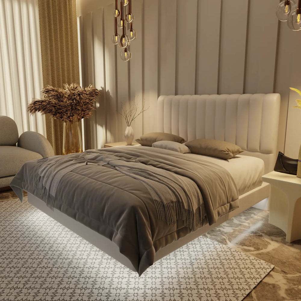 Delane Genuine Leather Floating Bed Frame (With LED) XYXBED
