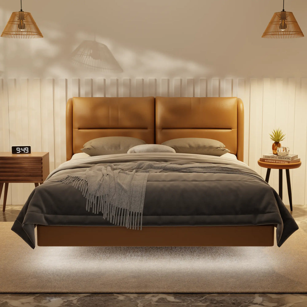 Linqe Genuine Leather Floating Bed Frame (With LED) XYXBED