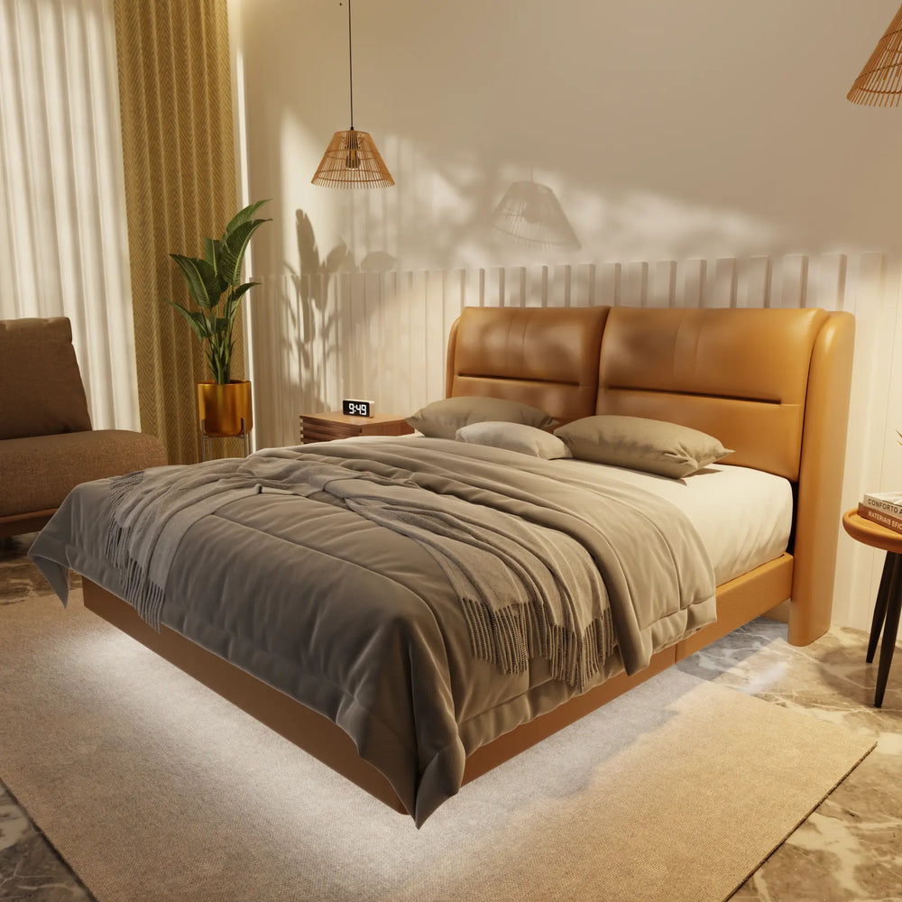 Linqe Genuine Leather Floating Bed Frame (With LED) XYXBED