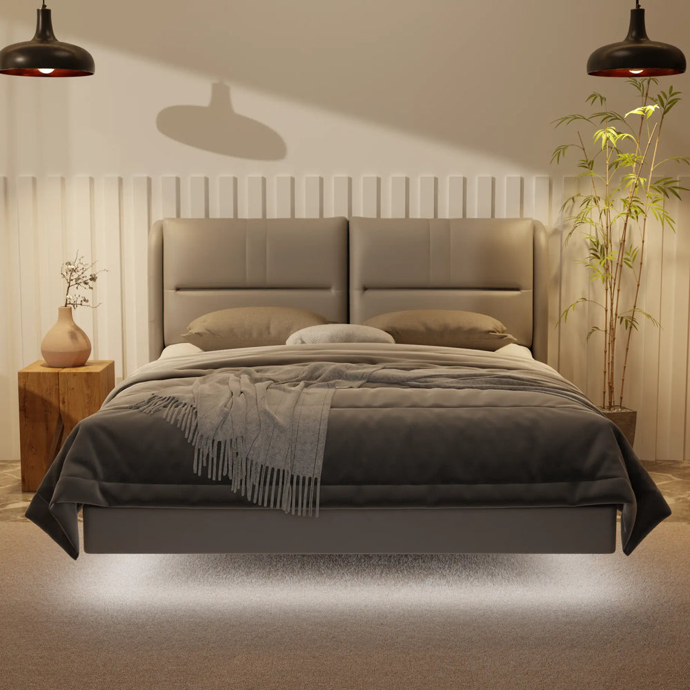 Linqe Genuine Leather Floating Bed Frame (With LED) XYXBED