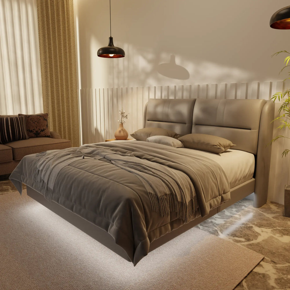 Linqe Genuine Leather Floating Bed Frame (With LED) XYXBED