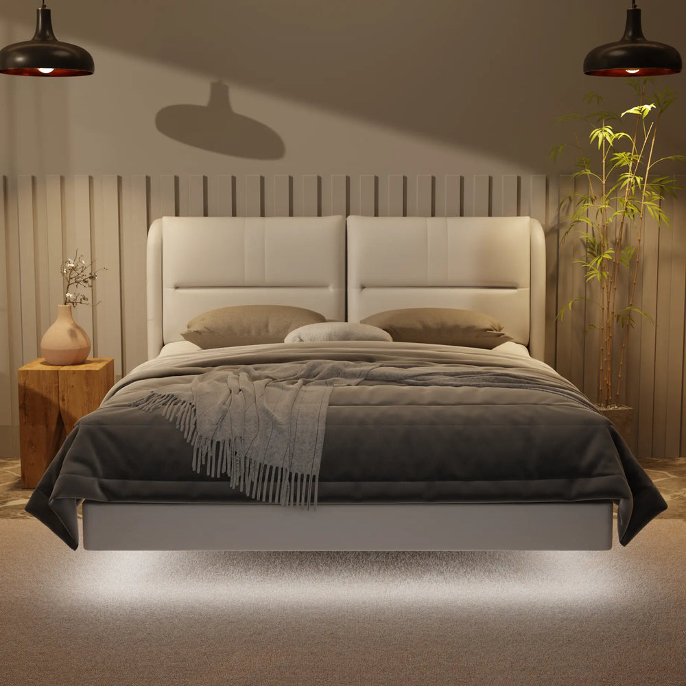 Linqe Genuine Leather Floating Bed Frame (With LED) XYXBED