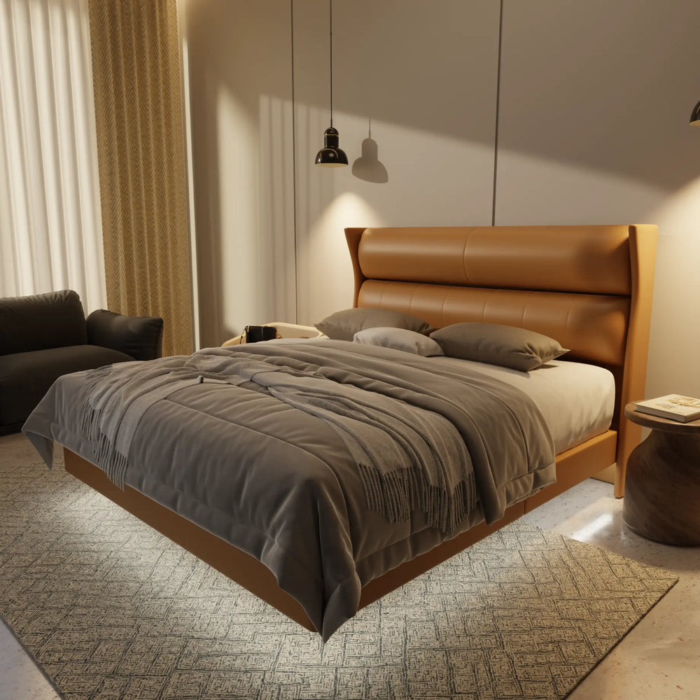 Kimble Genuine Leather Floating Bed Frame (With LED) XYXBED