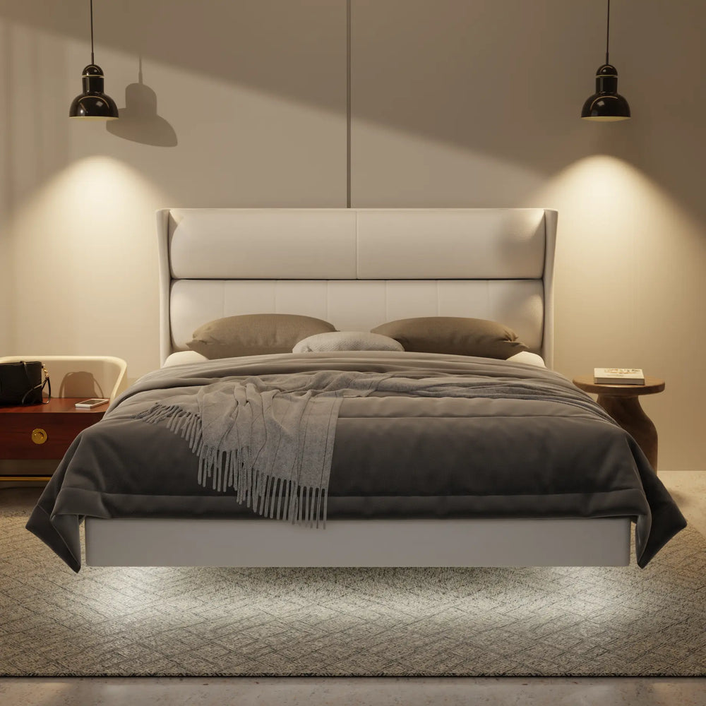 Kimble Genuine Leather Floating Bed Frame (With LED) XYXBED