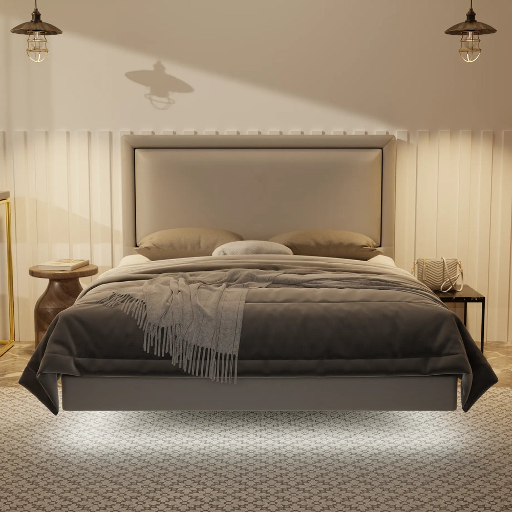 Jinny Genuine Leather Floating Bed Frame (With LED) XYXBED