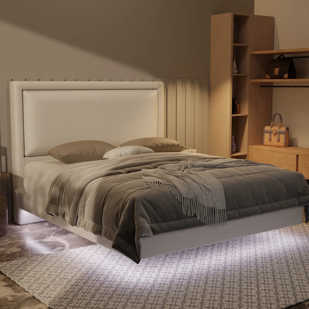 Jinny Genuine Leather Floating Bed Frame (With LED) XYXBED