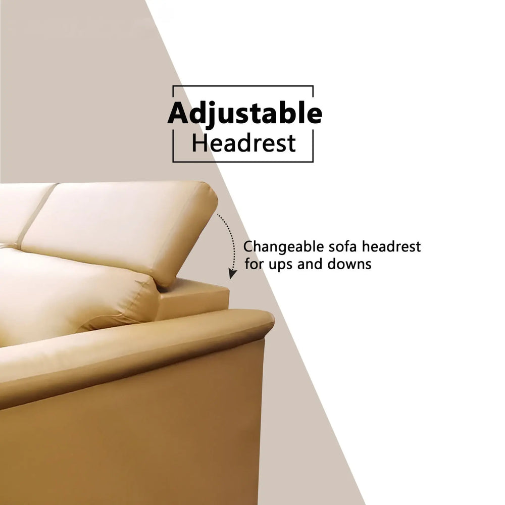 Quirra Genuine Leather Adjustable Headrest L-Shaped Sofa - Esteller