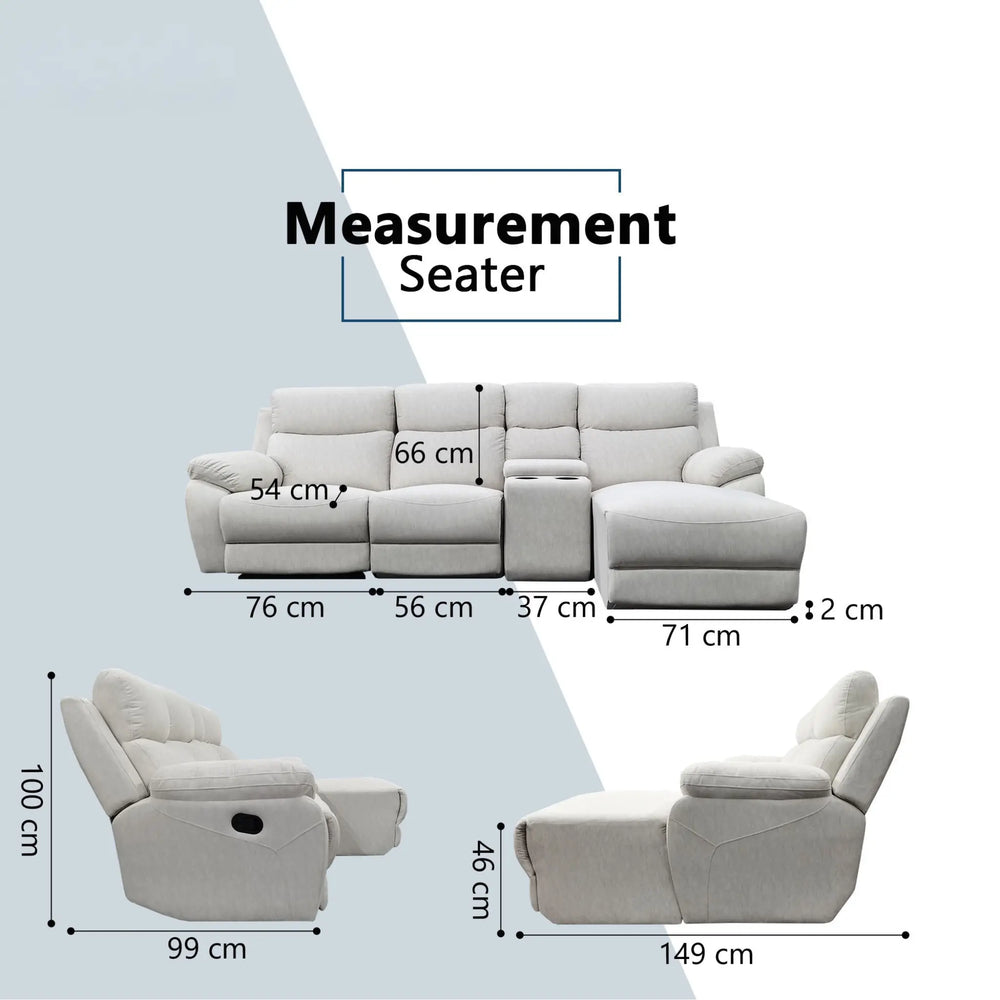 Yanor Fabric Recliner L-Shaped Sofa (Pet Friendly & Easy Clean) - Esteller