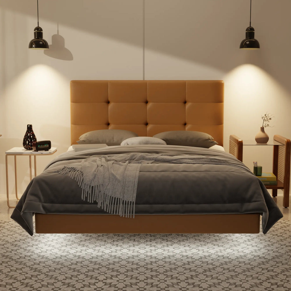 Rachelle Genuine Leather Floating Bed Frame (With LED) XYXBED