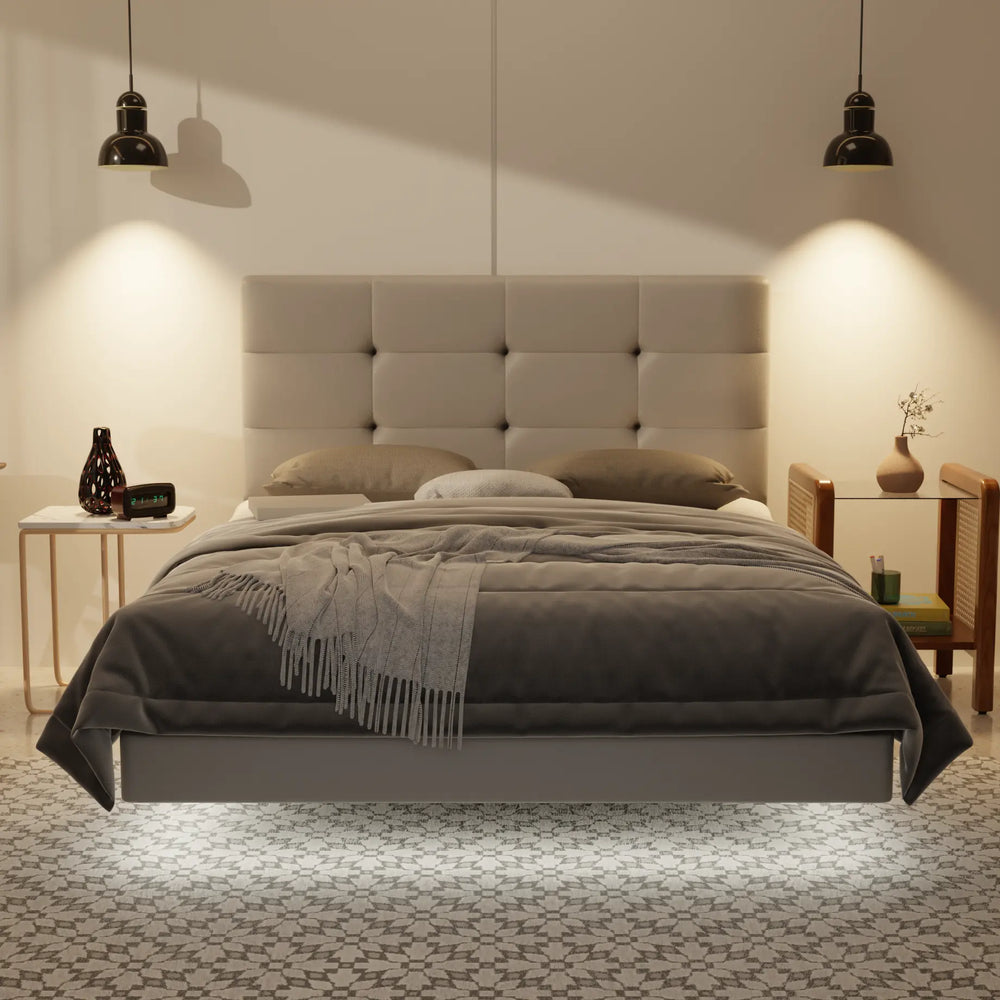 Rachelle Genuine Leather Floating Bed Frame (With LED) XYXBED