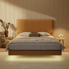 Joane Genuine Leather Floating Bed Frame (With LED) XYXBED