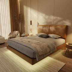 Gretelle Genuine Leather Floating Bed Frame (With LED) XYXBED