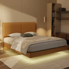 Gretelle Genuine Leather Floating Bed Frame (With LED) XYXBED
