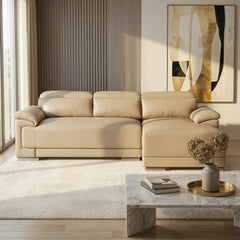 Quirra Genuine Leather Adjustable Headrest L-Shaped Sofa - Esteller