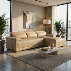 Quirra Genuine Leather Adjustable Headrest L-Shaped Sofa - Esteller