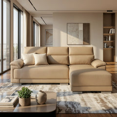 Quirra Genuine Leather Adjustable Headrest L-Shaped Sofa - Esteller
