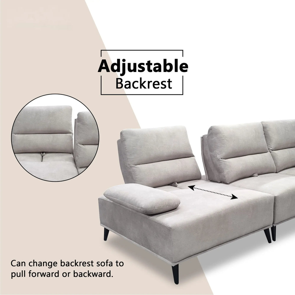 Norric Fabric Adjustable Backrest & Armrest L-Shaped Sofa (Pet Friendly & Easy Clean) - Esteller