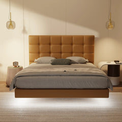 Mancine Genuine Leather Floating Bed Frame (With LED) XYXBED