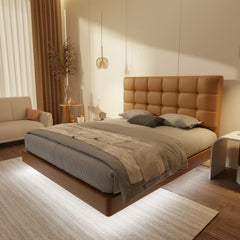 Mancine Genuine Leather Floating Bed Frame (With LED) XYXBED