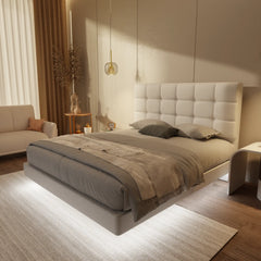 Mancine Genuine Leather Floating Bed Frame (With LED) XYXBED