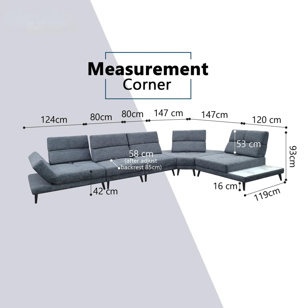 Norrel Fabric Adjustable Backrest & Armrest Corner Sofa (Sectional) (Pet Friendly & Easy Clean) - Esteller