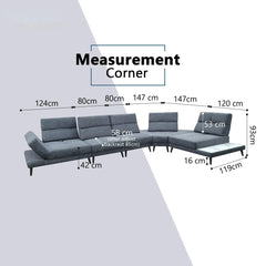 Norrel Fabric Adjustable Backrest & Armrest Corner Sofa (Sectional) (Pet Friendly & Easy Clean) - Esteller