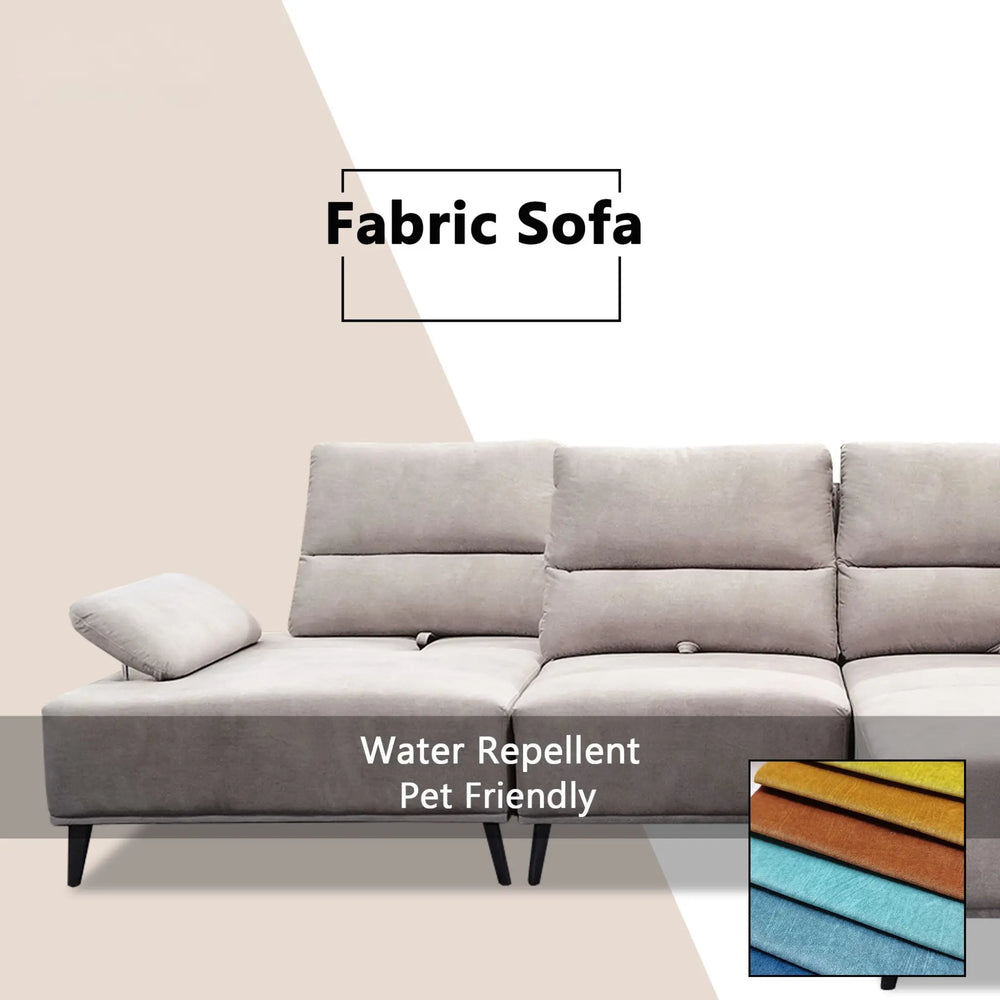 Norric Fabric Adjustable Backrest & Armrest L-Shaped Sofa (Pet Friendly & Easy Clean) - Esteller