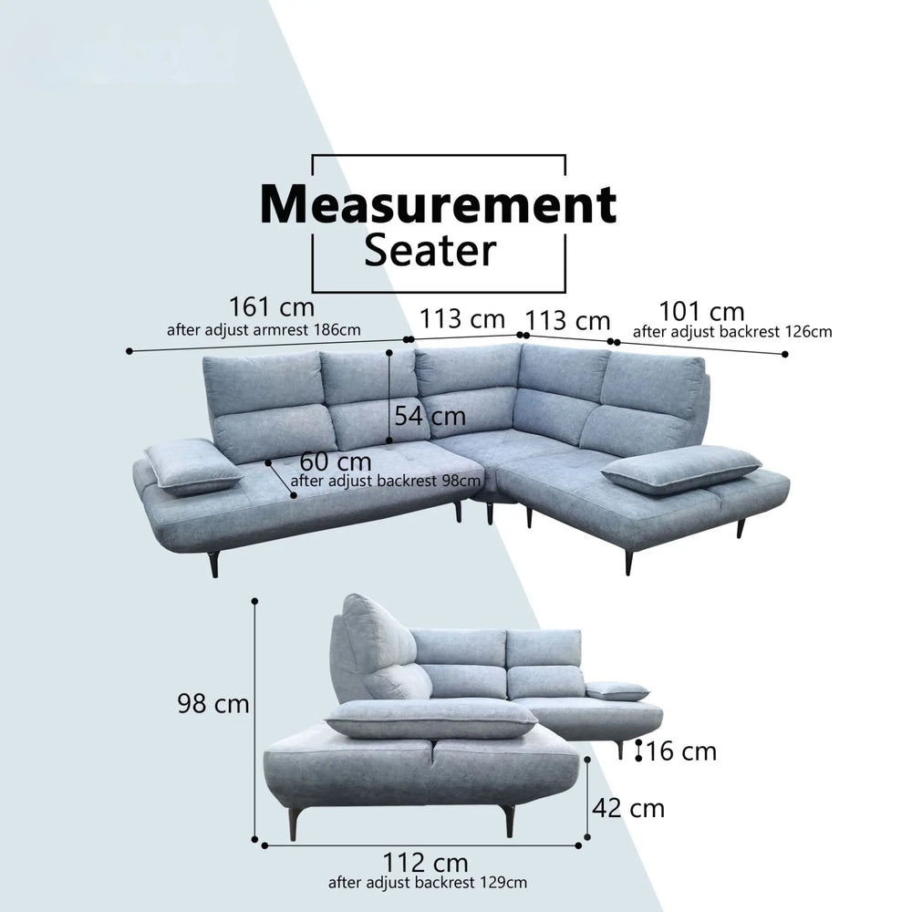 Istren Fabric Adjustable Backrest & Armrest Corner Sofa (Pet Friendly & Easy Clean) - Esteller